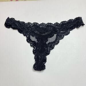 Vintage Victoria's Secret Thong Panties, y2k Black Mesh Lace V String Low Rise M